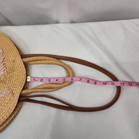 Time and Tru Womens Circle Straw Tote Bag Multi Floral Embroidery Beach Sea - Picture 8 of 9